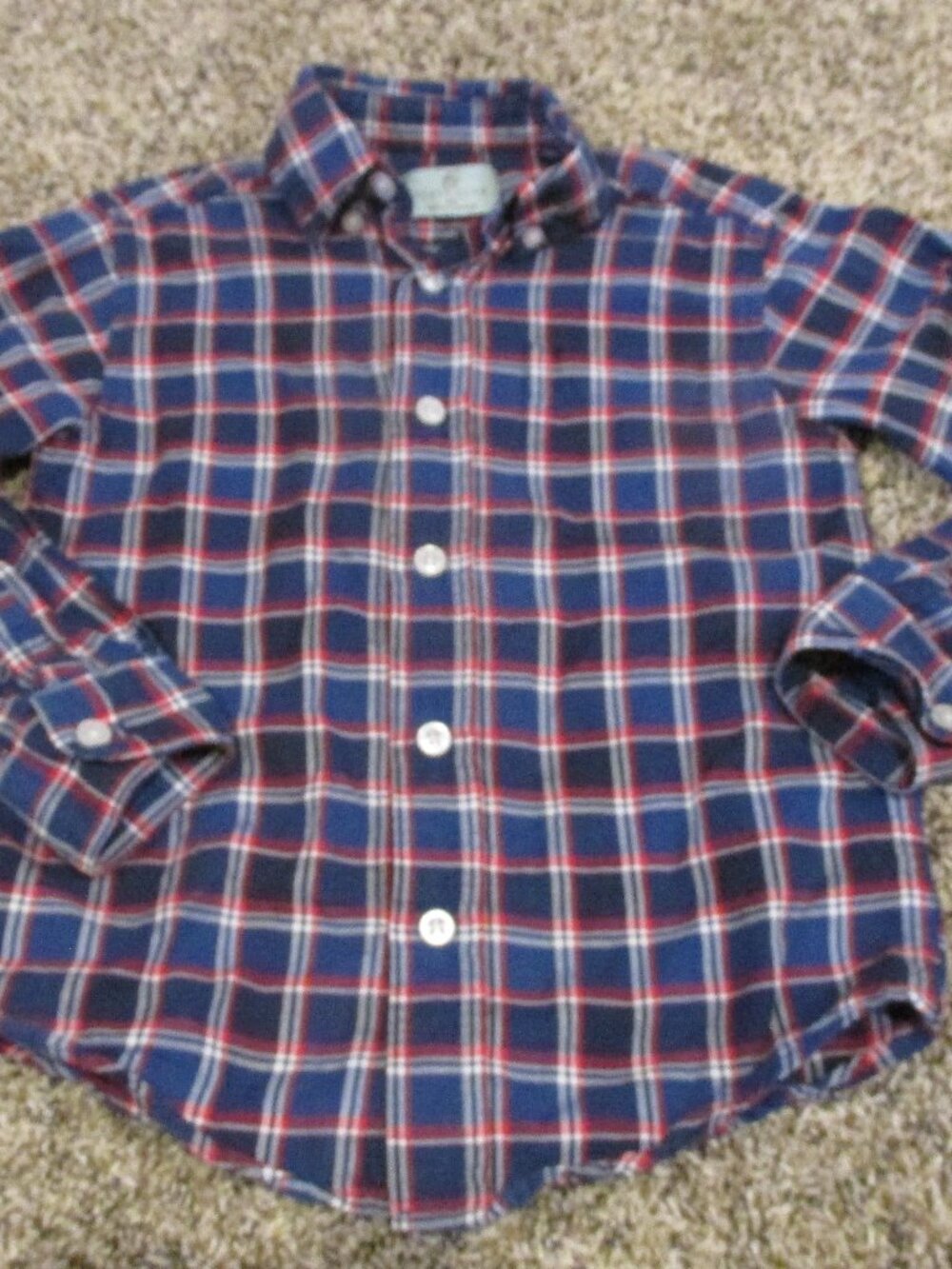 Class Club Button Up Dress Shirt Boys 4/5 Blue Red Plaid Long Sleeve Collar Top